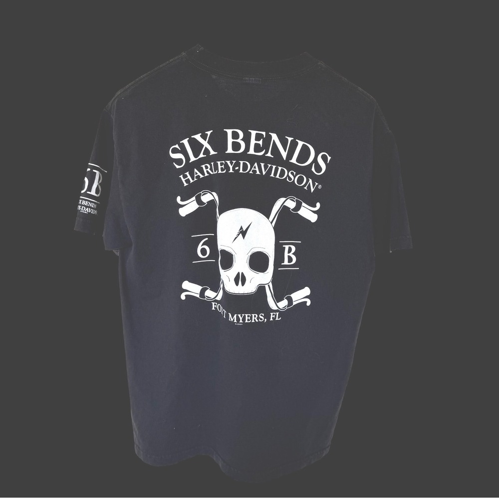2014‎ Harley-Davidson Six Bends Fort Myers FL Skull T-Shirt Mens Black M 2014